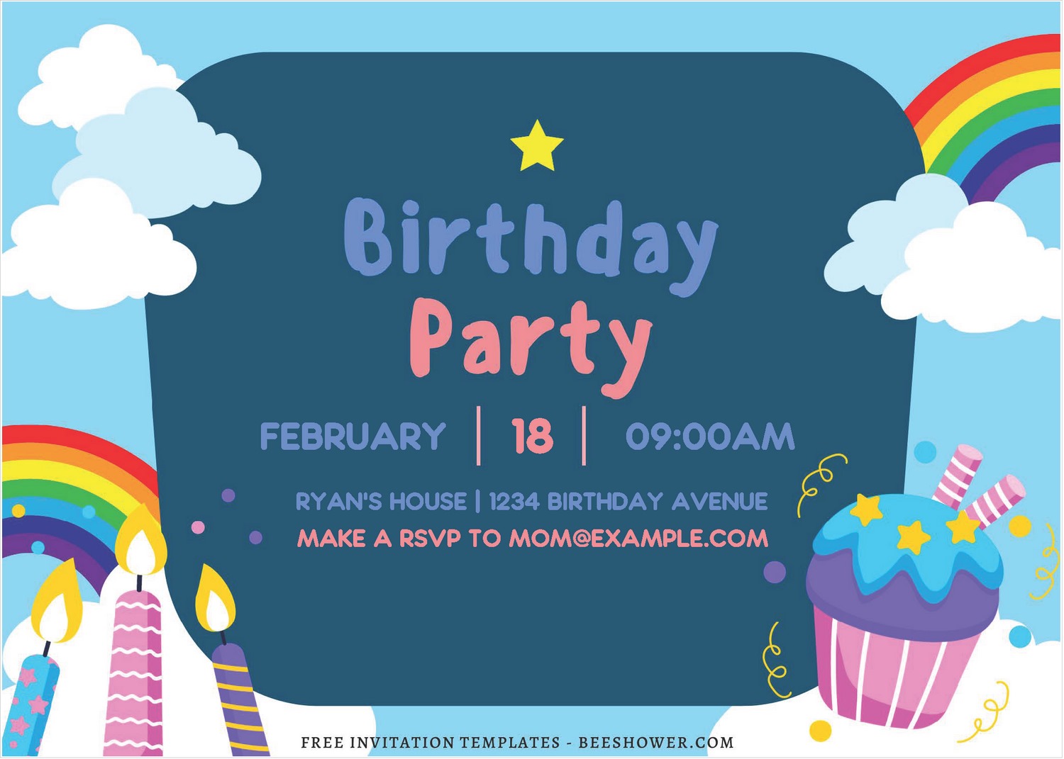 (Free Editable PDF) Rainbow Birthday Bash Invitation Templates A