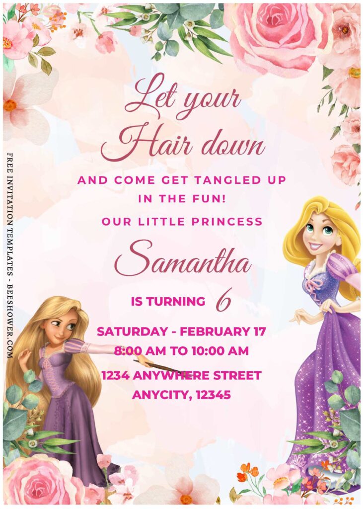 (Free Editable PDF) Rapunzel Garden Delight Baby Shower Invitation Templates F