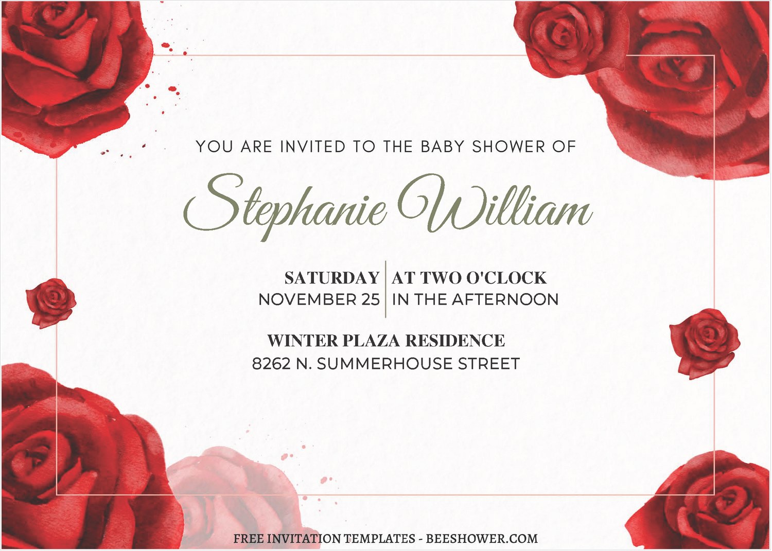 (Free Editable PDF) Rose Bliss Baby Shower Invitation Templates A