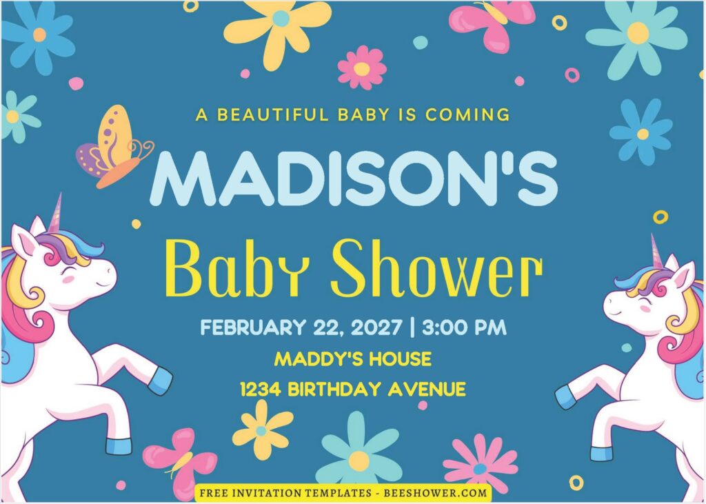 (Free Editable PDF) Unicorn Floral Baby Shower Invitation Templates J