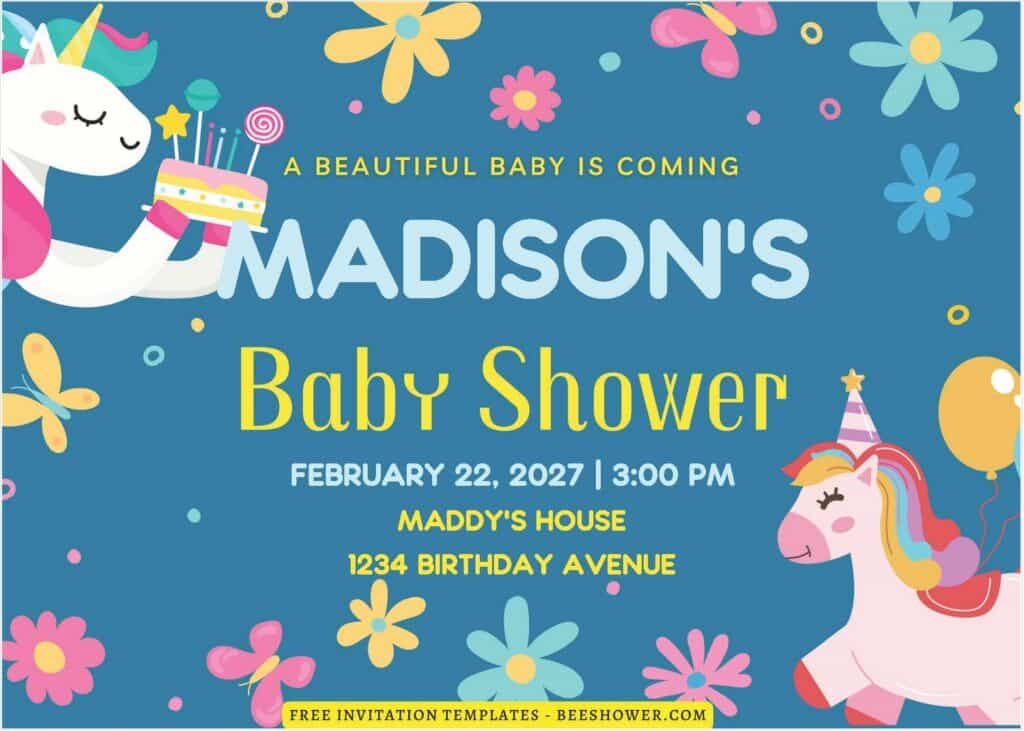 (Free Editable PDF) Unicorn Floral Baby Shower Invitation Templates A