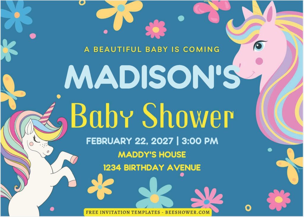 (Free Editable PDF) Unicorn Floral Baby Shower Invitation Templates B
