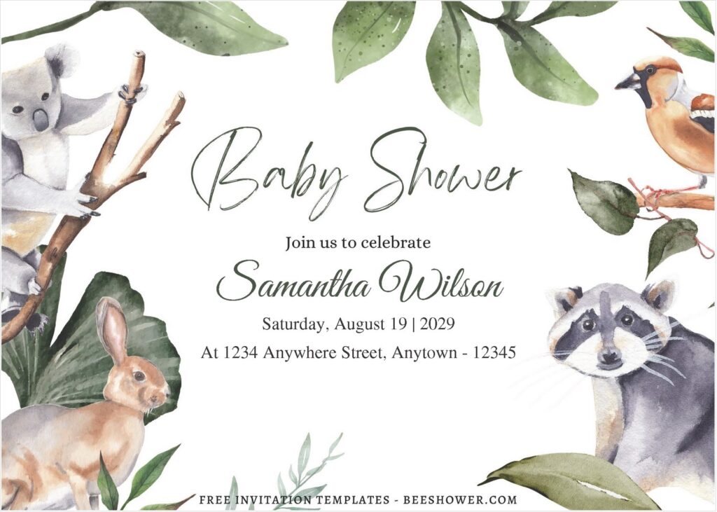 (Free Editable PDF) Wild Life Animal Baby Shower Invitation Templates D