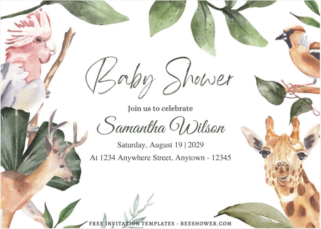(Free Editable PDF) Wild Life Animal Baby Shower Invitation Templates E