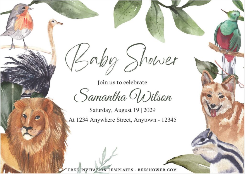 (Free Editable PDF) Wild Life Animal Baby Shower Invitation Templates F