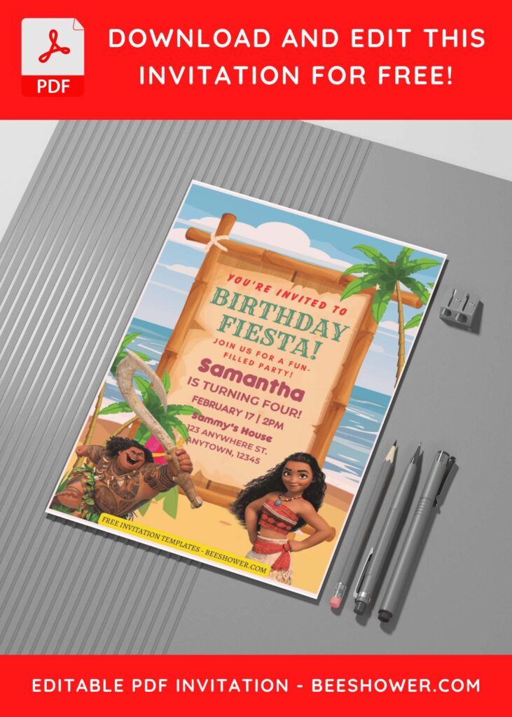 (Free Editable PDF) Moana Beach Birthday Party Invitation Templates G