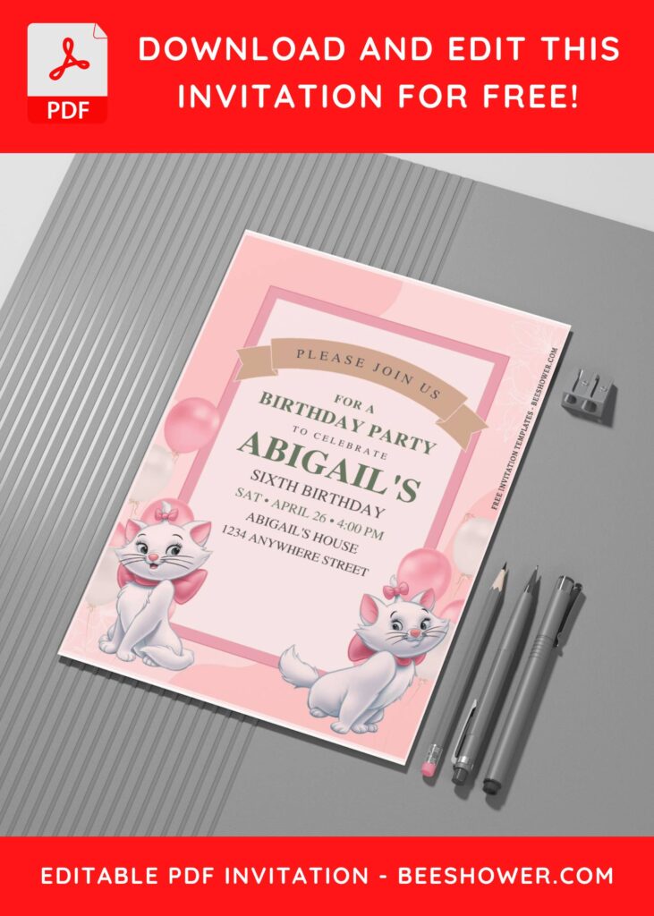(Free Editable PDF) Adorable Marie The Aristocat Baby Shower Invitation Templates C