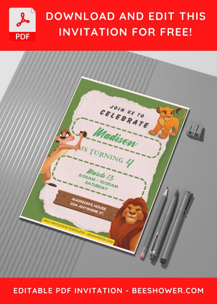 (Free Editable PDF) Lovely Lion King Baby Shower Invitation Templates G