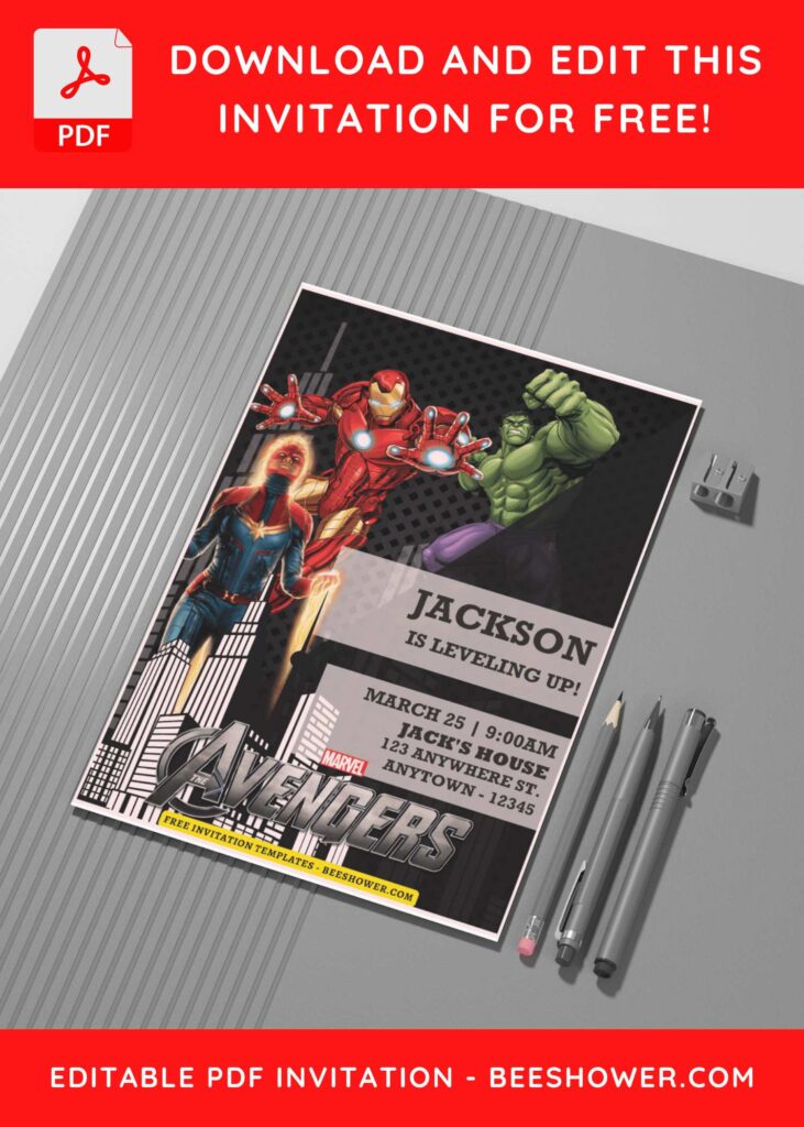 (Free Editable PDF) Avengers Endgame Baby Shower Invitation Templates C