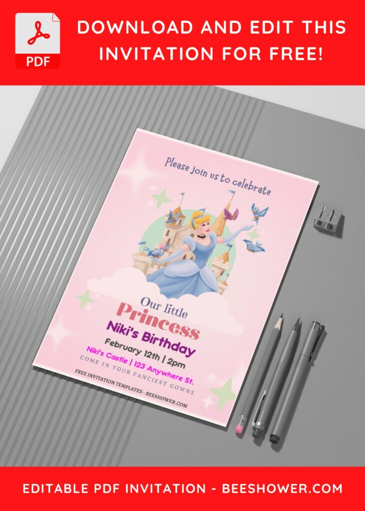 (Free Editable PDF) Cinderella Magical Celebration Baby Shower Invitation Templates C