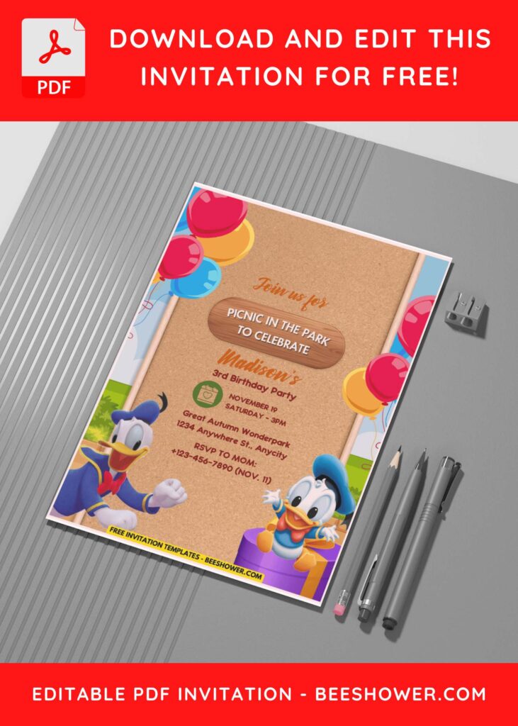 (Free Editable PDF) Cute Quackfest Donald Duck Baby Shower Invitation Template G