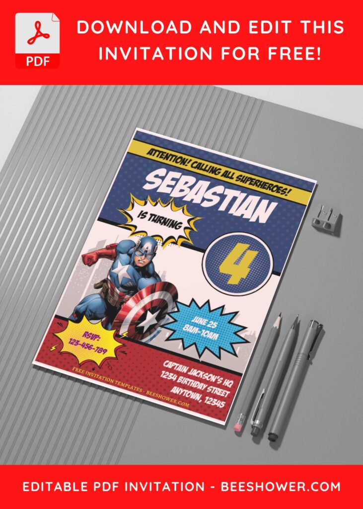 (Free Editable PDF) Fun Captain America Baby Shower Invitation Templates G