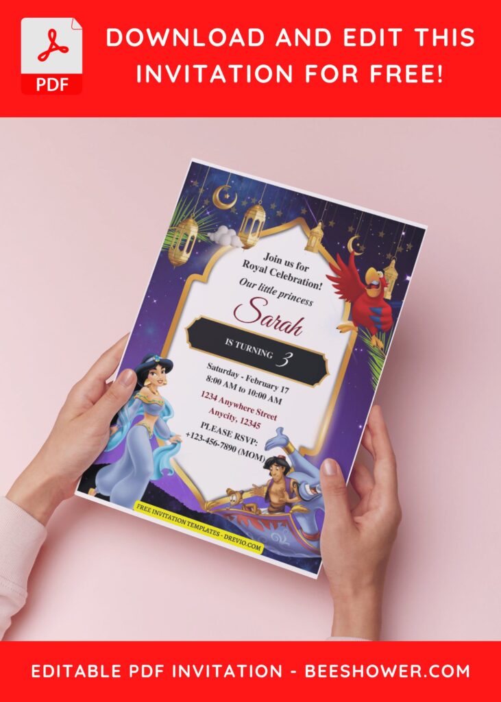 (Free Editable PDF) Arabian Night Aladdin Baby Shower Invitation Templates H