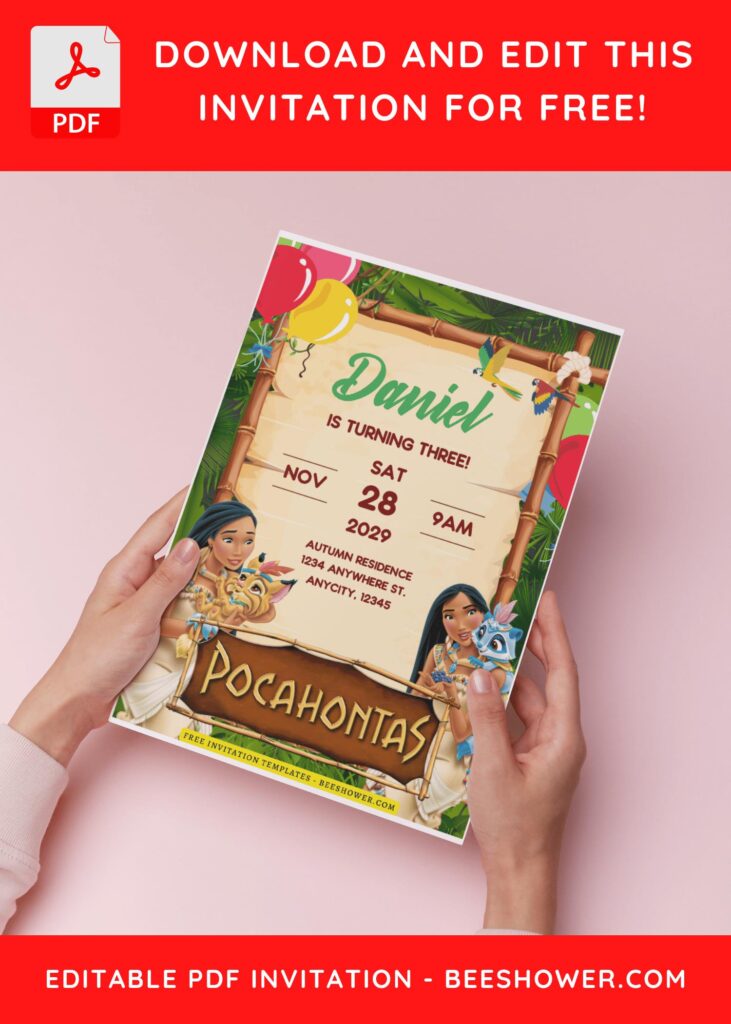 (Free Editable PDF) Brave Pocahontas Baby Shower Invitation Templates D