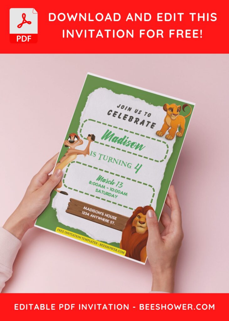 (Free Editable PDF) Lovely Lion King Baby Shower Invitation Templates H