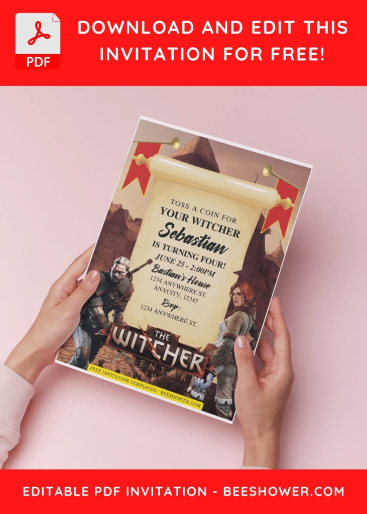 (Free Editable PDF) Magical The Witcher 3 Baby Shower Invitation Templates D