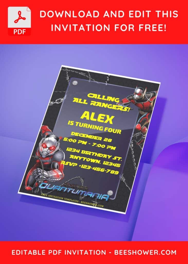 (Free Editable PDF) Ant-Man Quantumania Baby Shower Invitation Templates D