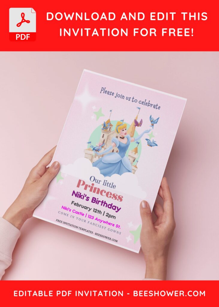 (Free Editable PDF) Cinderella Magical Celebration Baby Shower Invitation Templates D