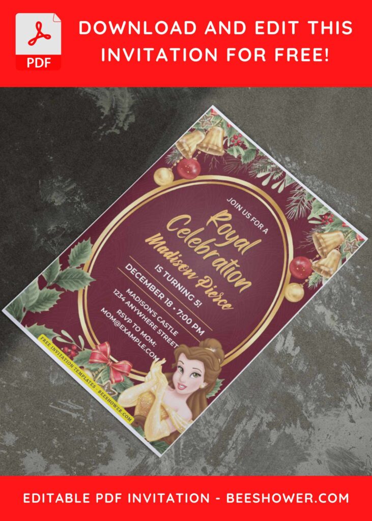 (Free Editable PDF) Belle Royal Celebration Baby Shower Invitation Templates I