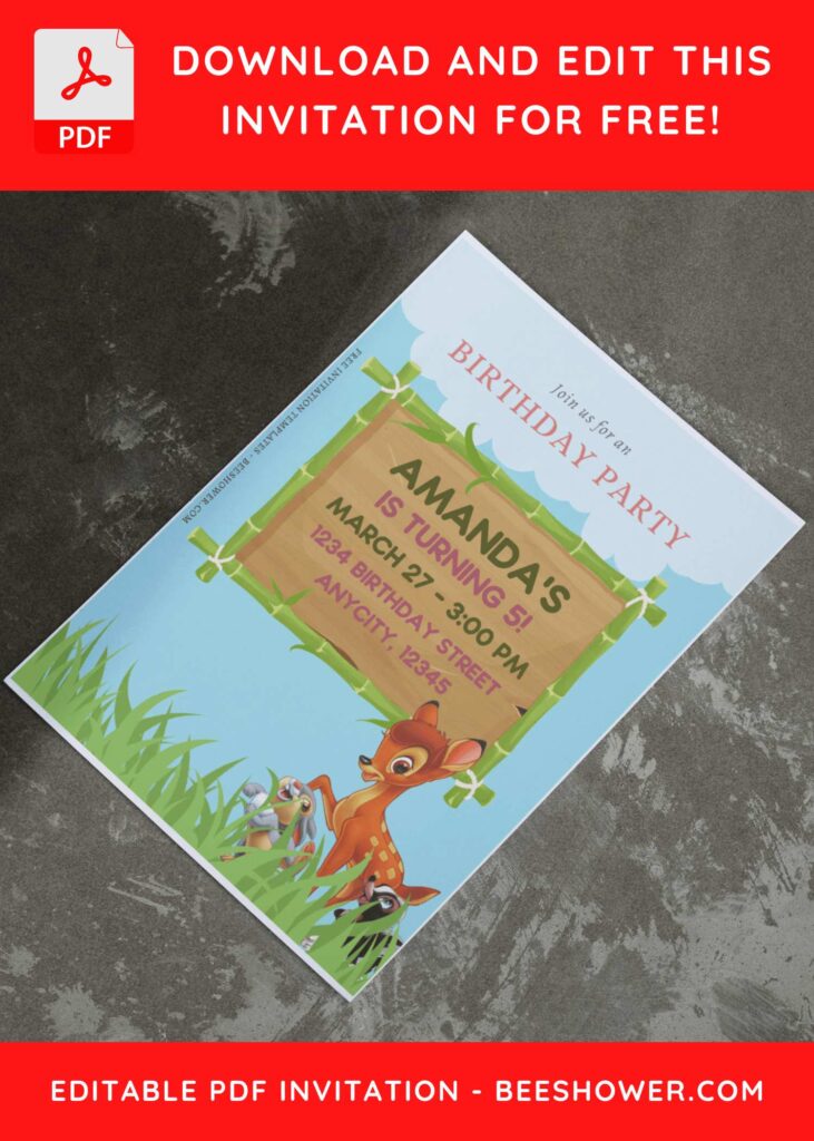 (Free Editable PDF) Disney Bambi Baby Shower Invitation Templates I