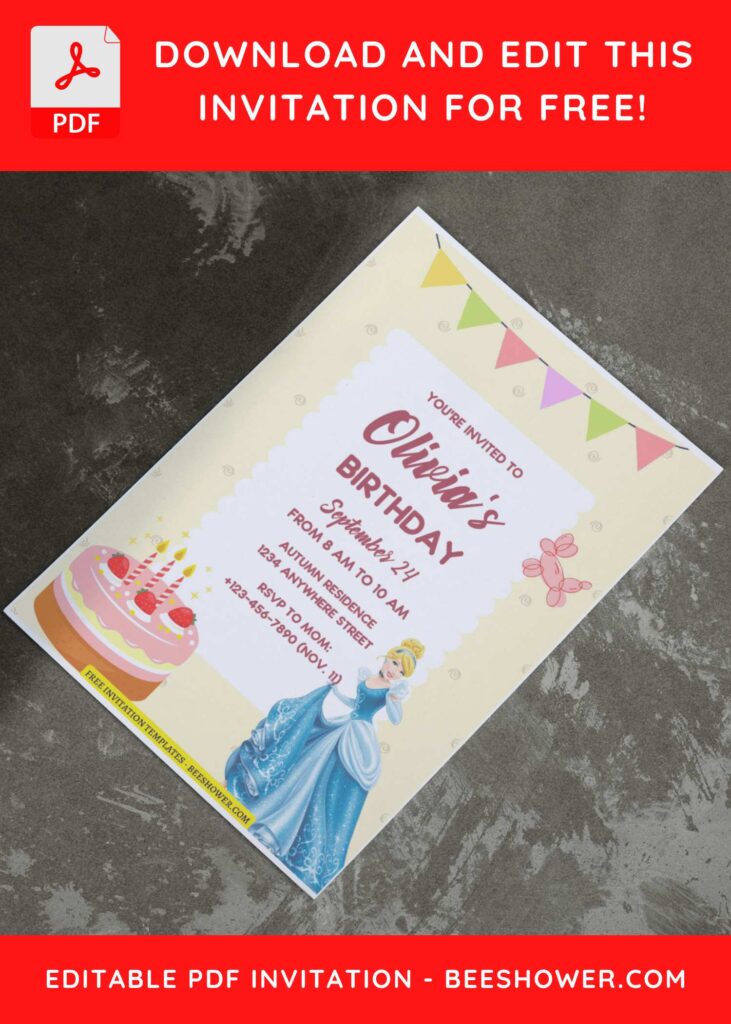 (Free Editable PDF) Simply Cute Cinderella Baby Shower Invitation Templates I