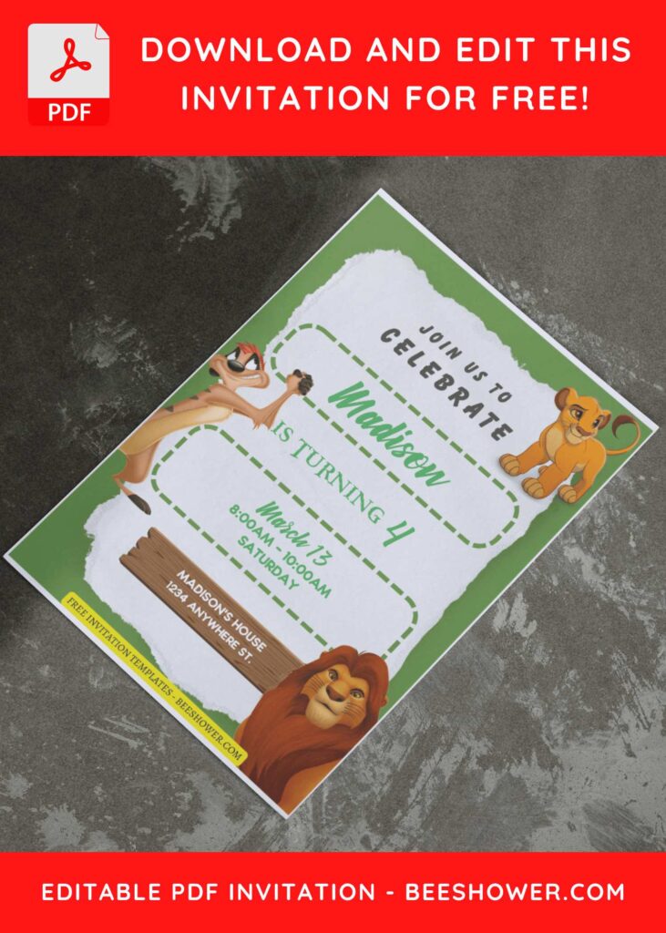 (Free Editable PDF) Lovely Lion King Baby Shower Invitation Templates I