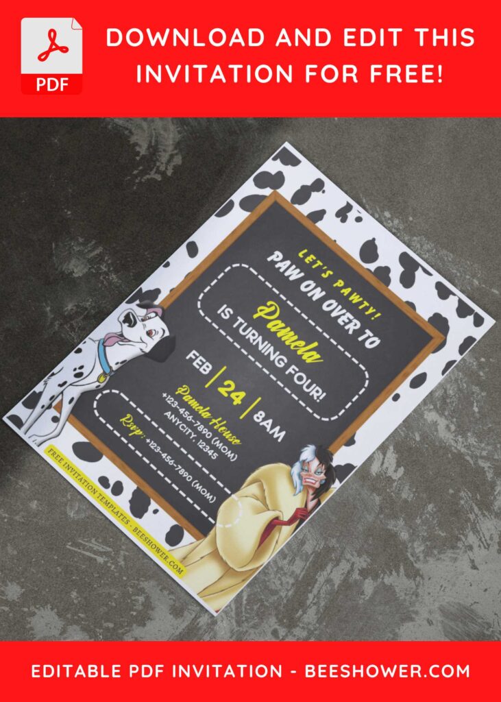 (Free Editable PDF) Beloved 101 Dalmatians Baby Shower Invitation Templates E
