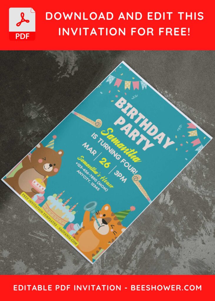 (Free Editable PDF) Joyful Party Animals Baby Shower Invitation Templates I