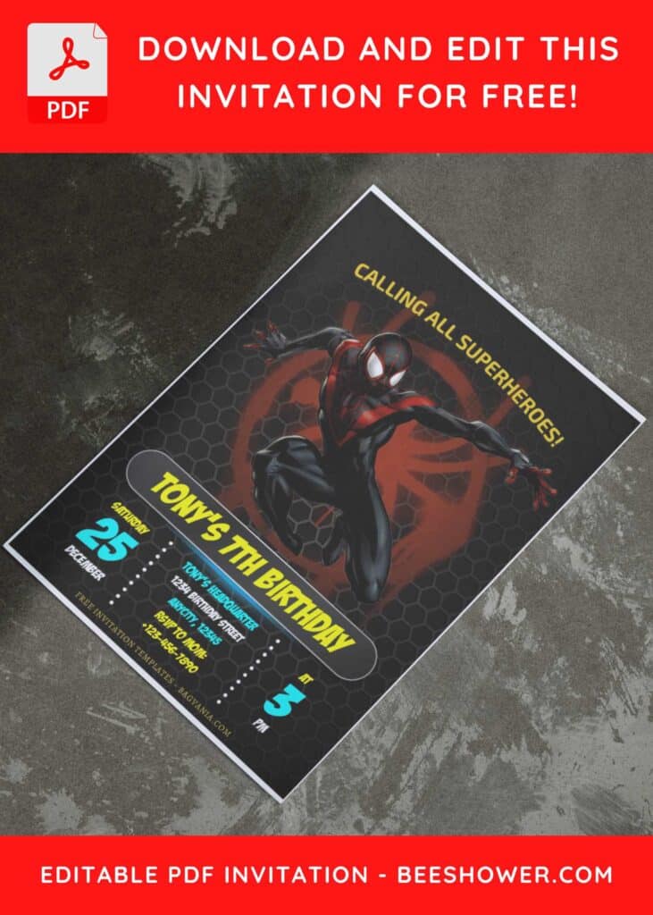 (Free Editable PDF) Awesome Miles Morales Spiderman Baby Shower Invitation Templates E