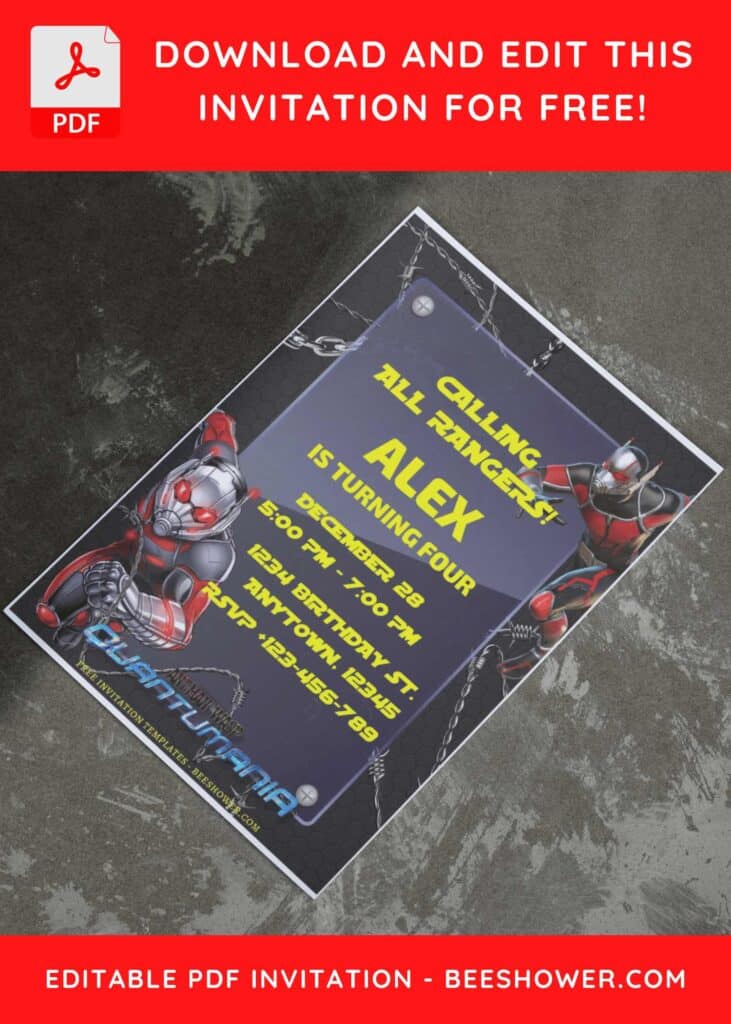 (Free Editable PDF) Ant-Man Quantumania Baby Shower Invitation Templates E