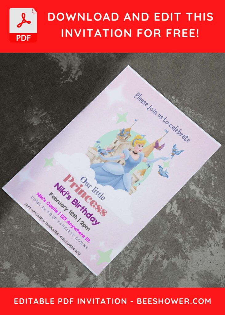 (Free Editable PDF) Cinderella Magical Celebration Baby Shower Invitation Templates E