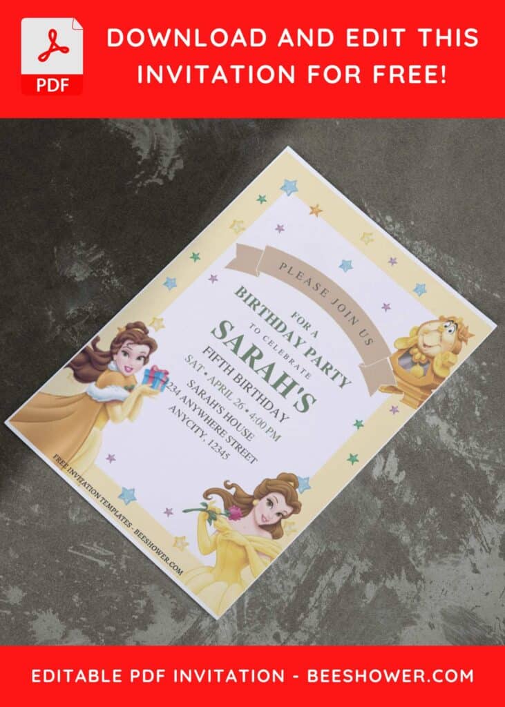 (Free Editable PDF) Enchanted Belle Beauty & The Beast Baby Shower Invitation Templates E