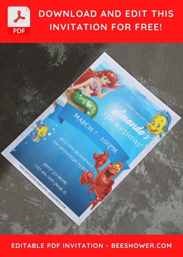 (Free Editable PDF) Little Mermaid Celebration Baby Shower Invitation Templates E