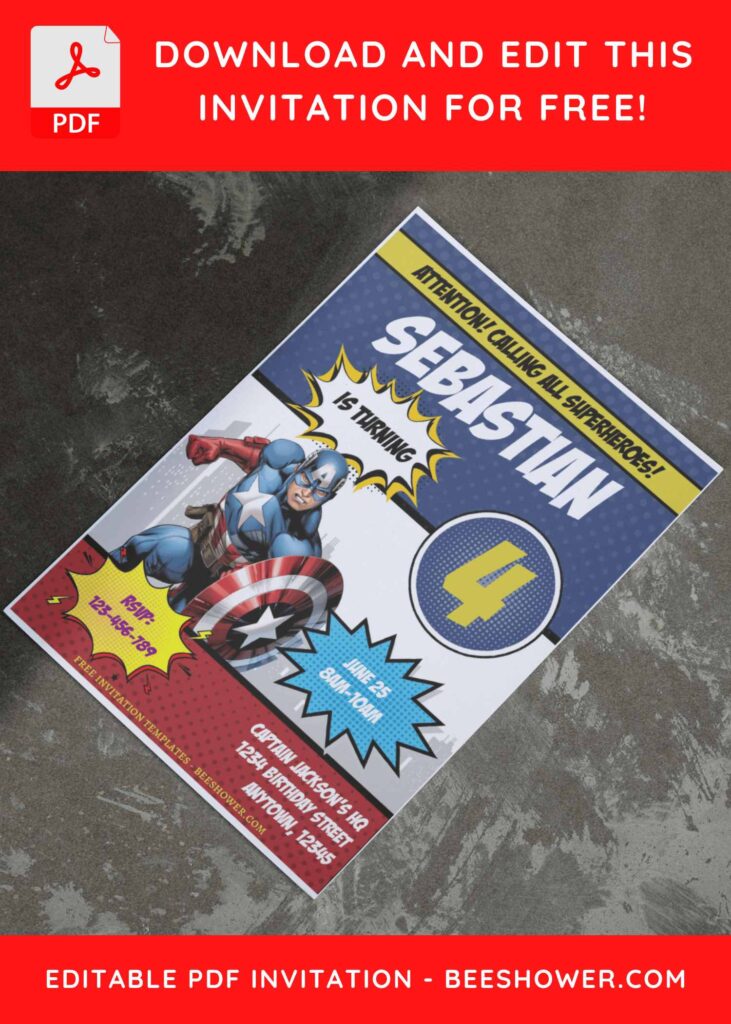 (Free Editable PDF) Fun Captain America Baby Shower Invitation Templates I