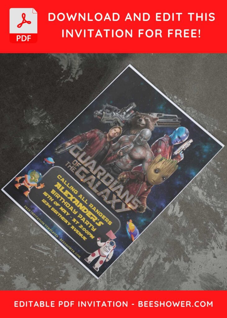 (Free Editable PDF) Marvel Guardian Of The Galaxy Baby Shower Invitation Templates E