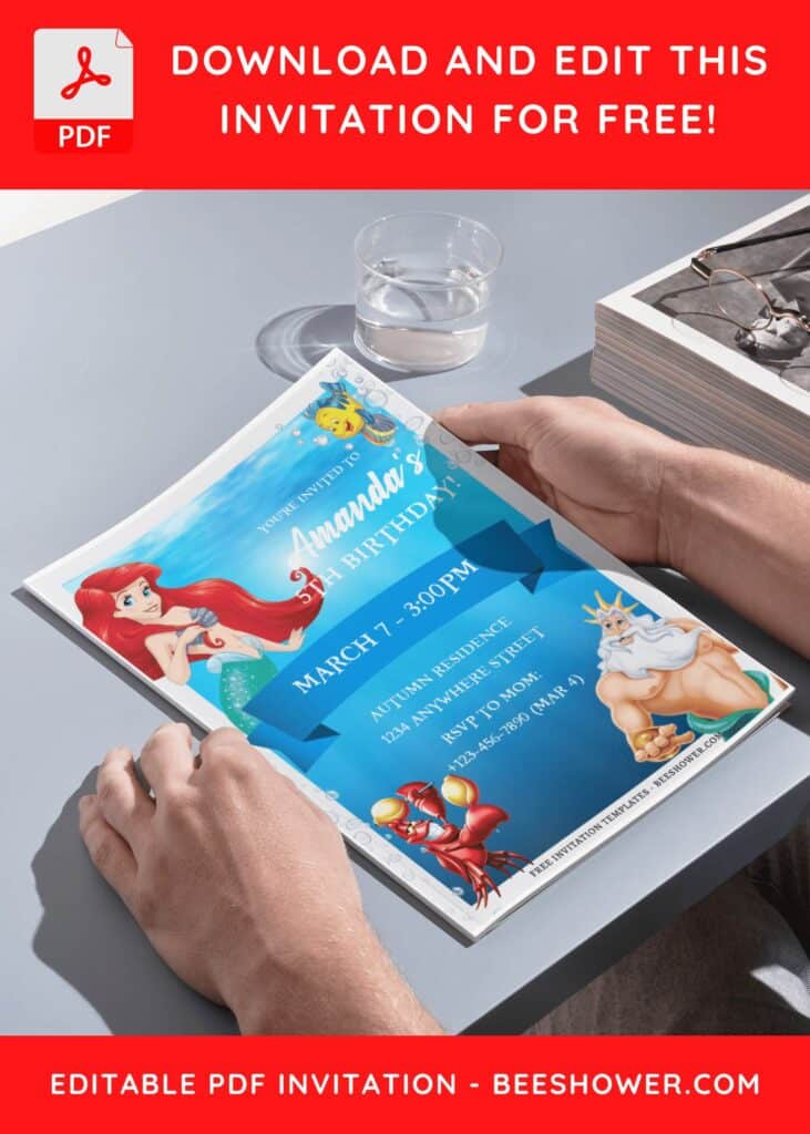 (Free Editable PDF) Little Mermaid Celebration Baby Shower Invitation Templates F