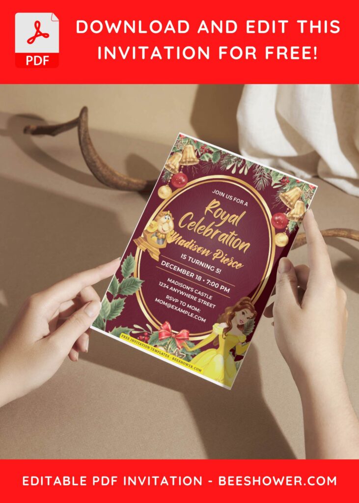 (Free Editable PDF) Belle Royal Celebration Baby Shower Invitation Templates A
