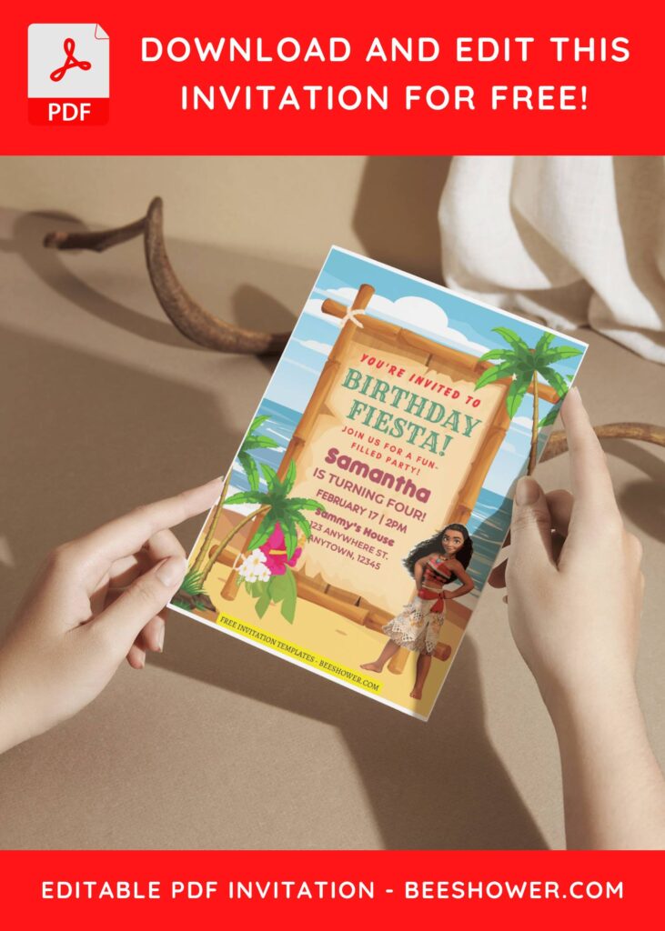 (Free Editable PDF) Moana Beach Birthday Party Invitation Templates A