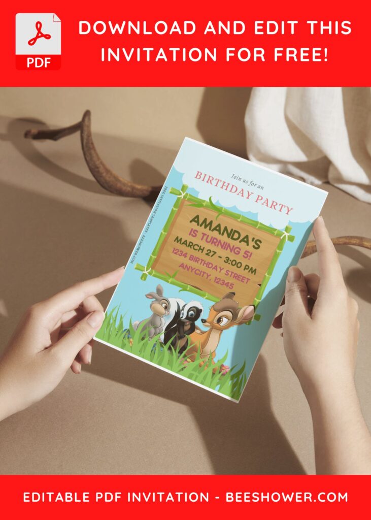 (Free Editable PDF) Disney Bambi Baby Shower Invitation Templates A