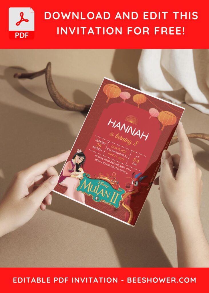(Free Editable PDF) Festive Disney Mulan Baby Shower Invitation Templates G