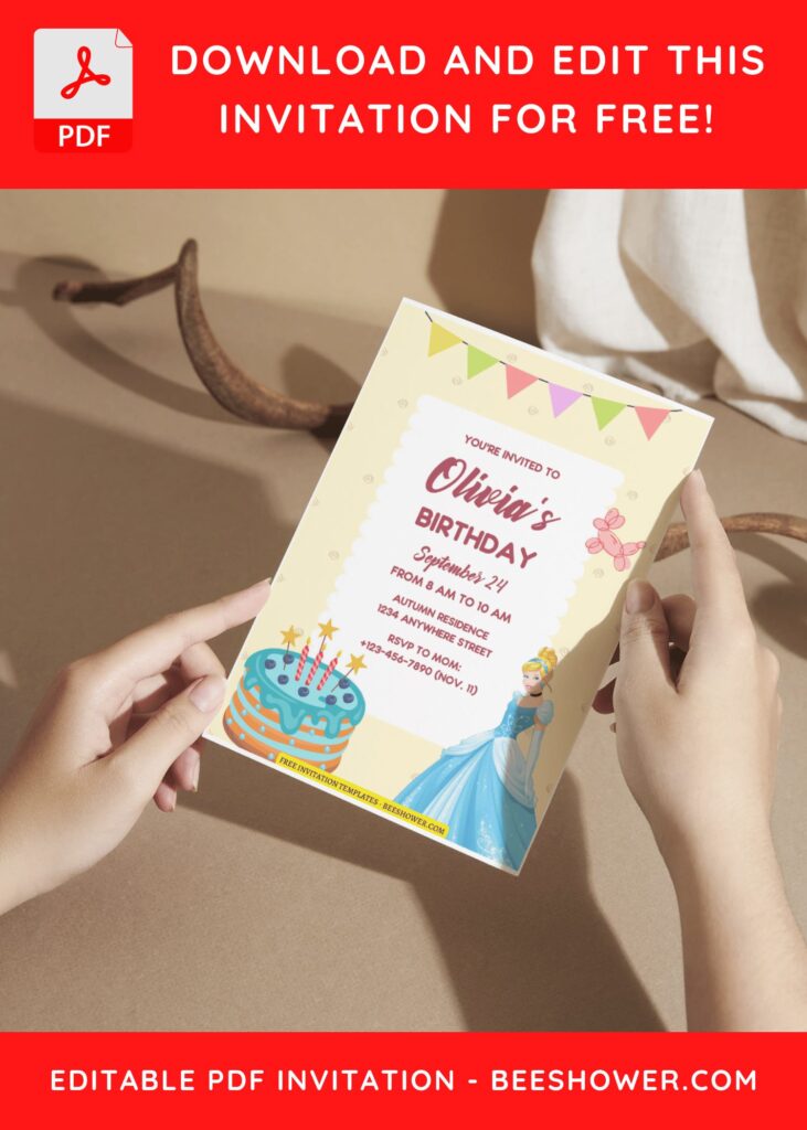 (Free Editable PDF) Simply Cute Cinderella Baby Shower Invitation Templates A