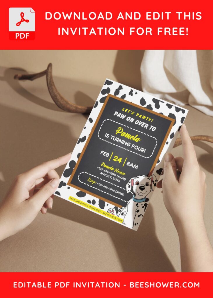 (Free Editable PDF) Beloved 101 Dalmatians Baby Shower Invitation Templates G
