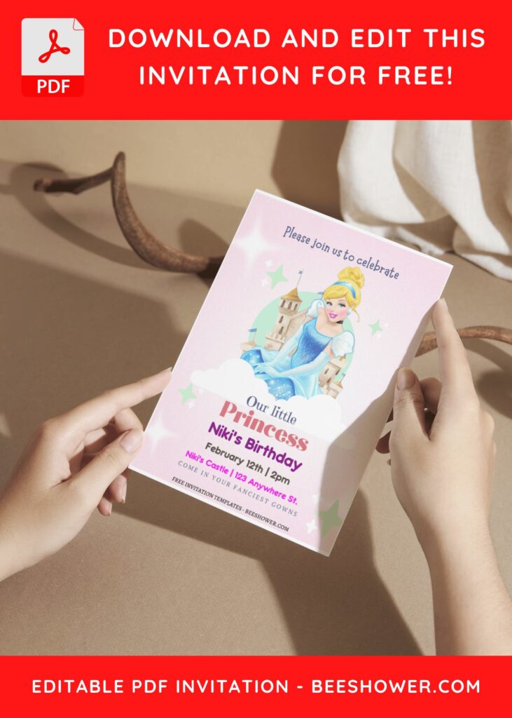 (Free Editable PDF) Cinderella Magical Celebration Baby Shower Invitation Templates G