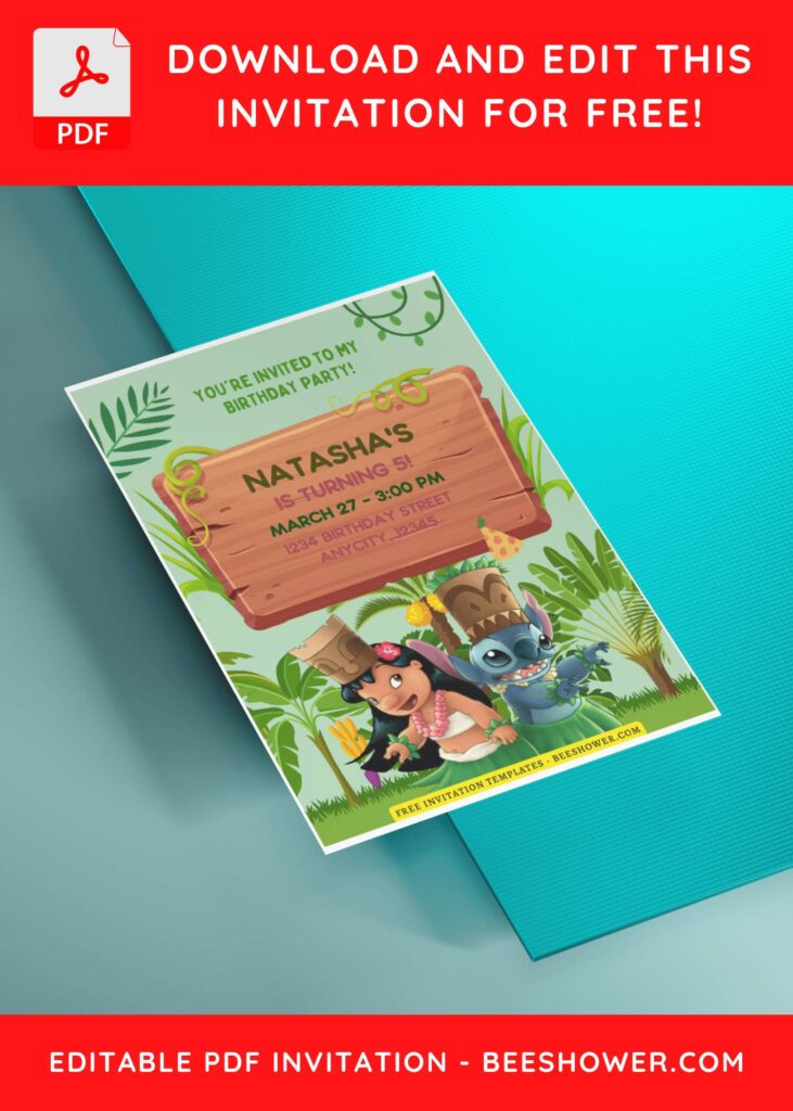 (Free Editable PDF) Jungle Bash Lilo & Stitch Baby Shower Invitation Templates B