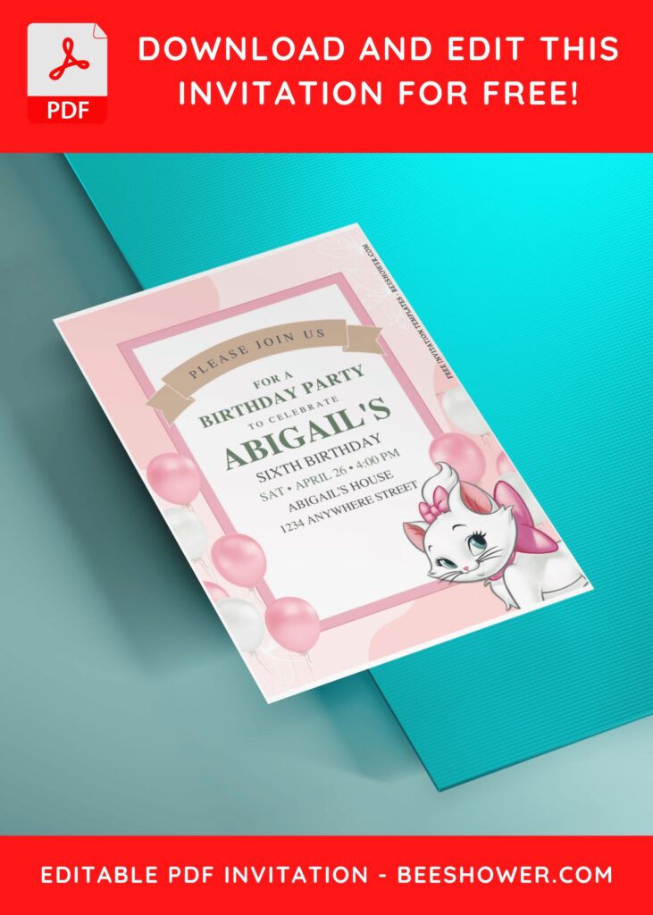 (Free Editable PDF) Adorable Marie The Aristocat Baby Shower Invitation Templates H