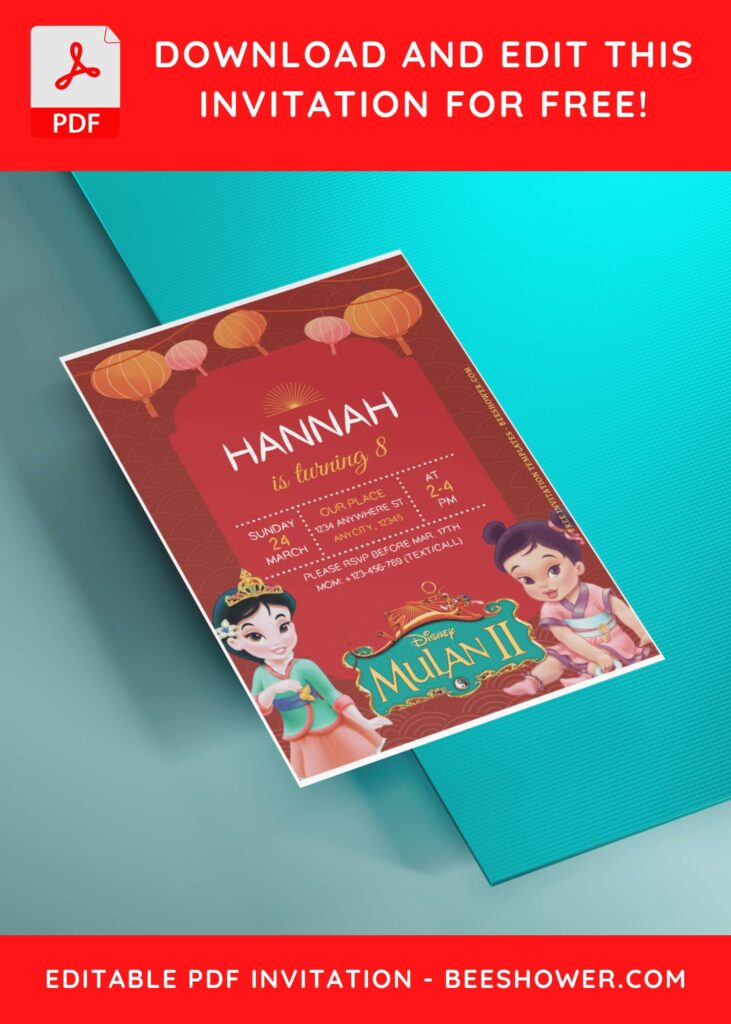 (Free Editable PDF) Festive Disney Mulan Baby Shower Invitation Templates H