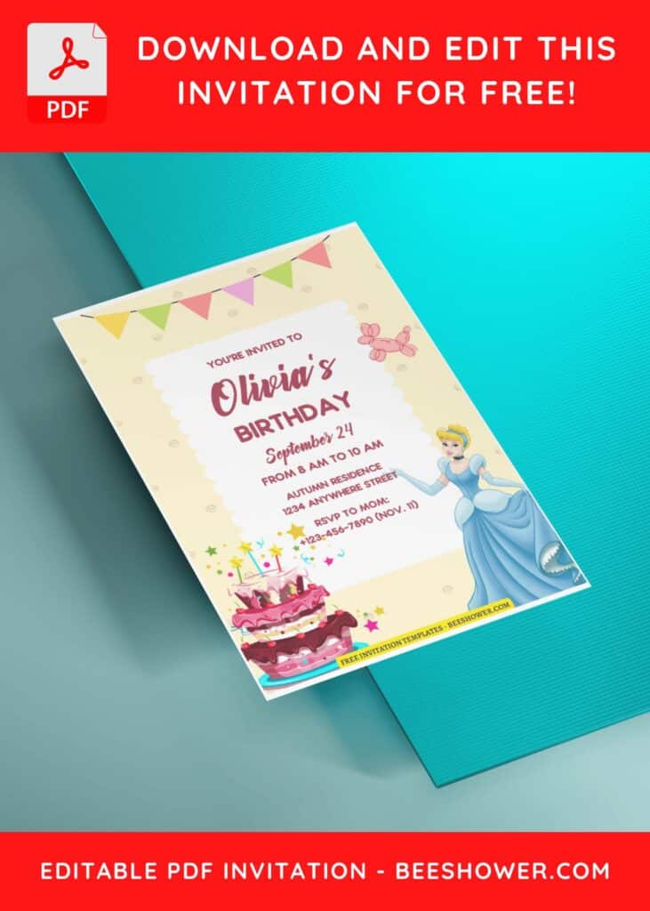 (Free Editable PDF) Simply Cute Cinderella Baby Shower Invitation Templates B