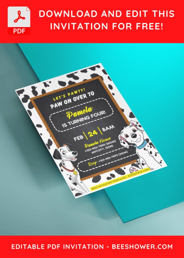 (Free Editable PDF) Beloved 101 Dalmatians Baby Shower Invitation Templates H