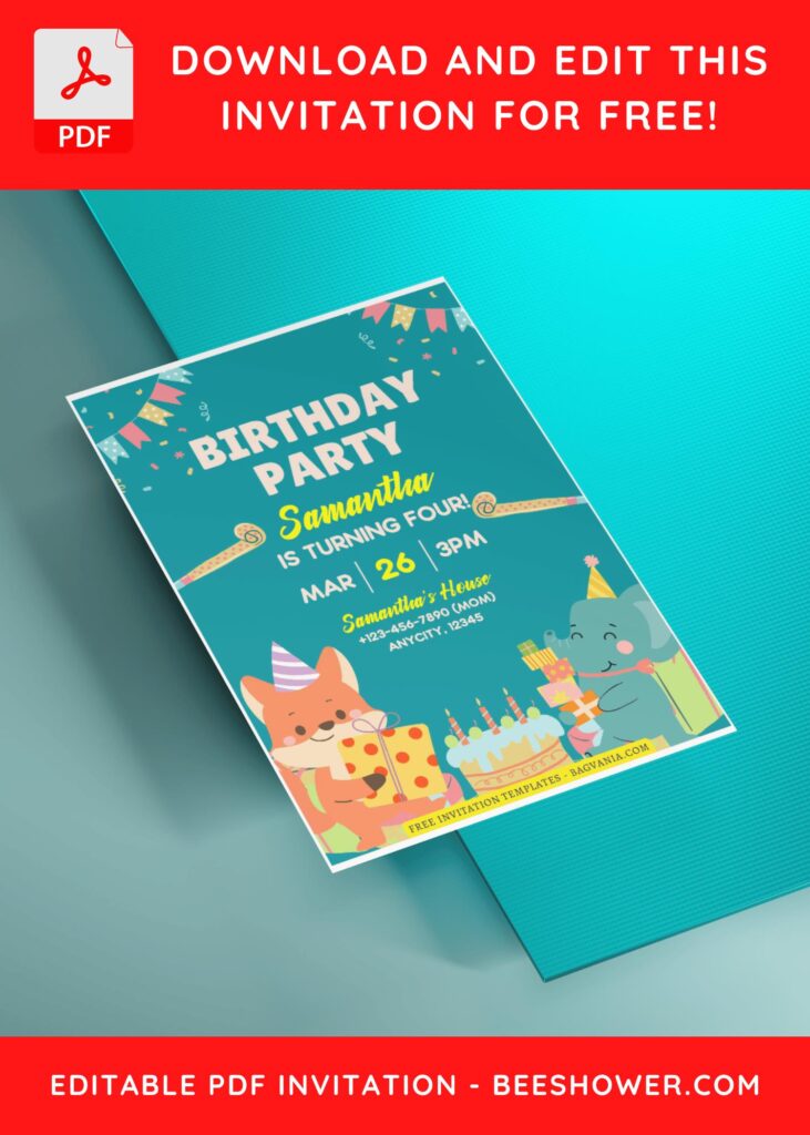(Free Editable PDF) Joyful Party Animals Baby Shower Invitation Templates B