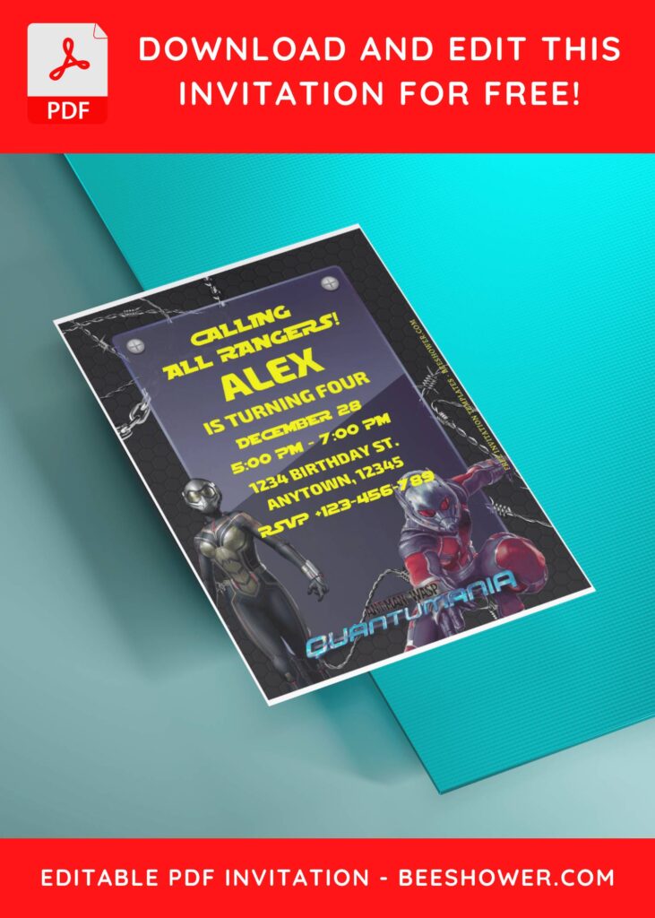 (Free Editable PDF) Ant-Man Quantumania Baby Shower Invitation Templates H